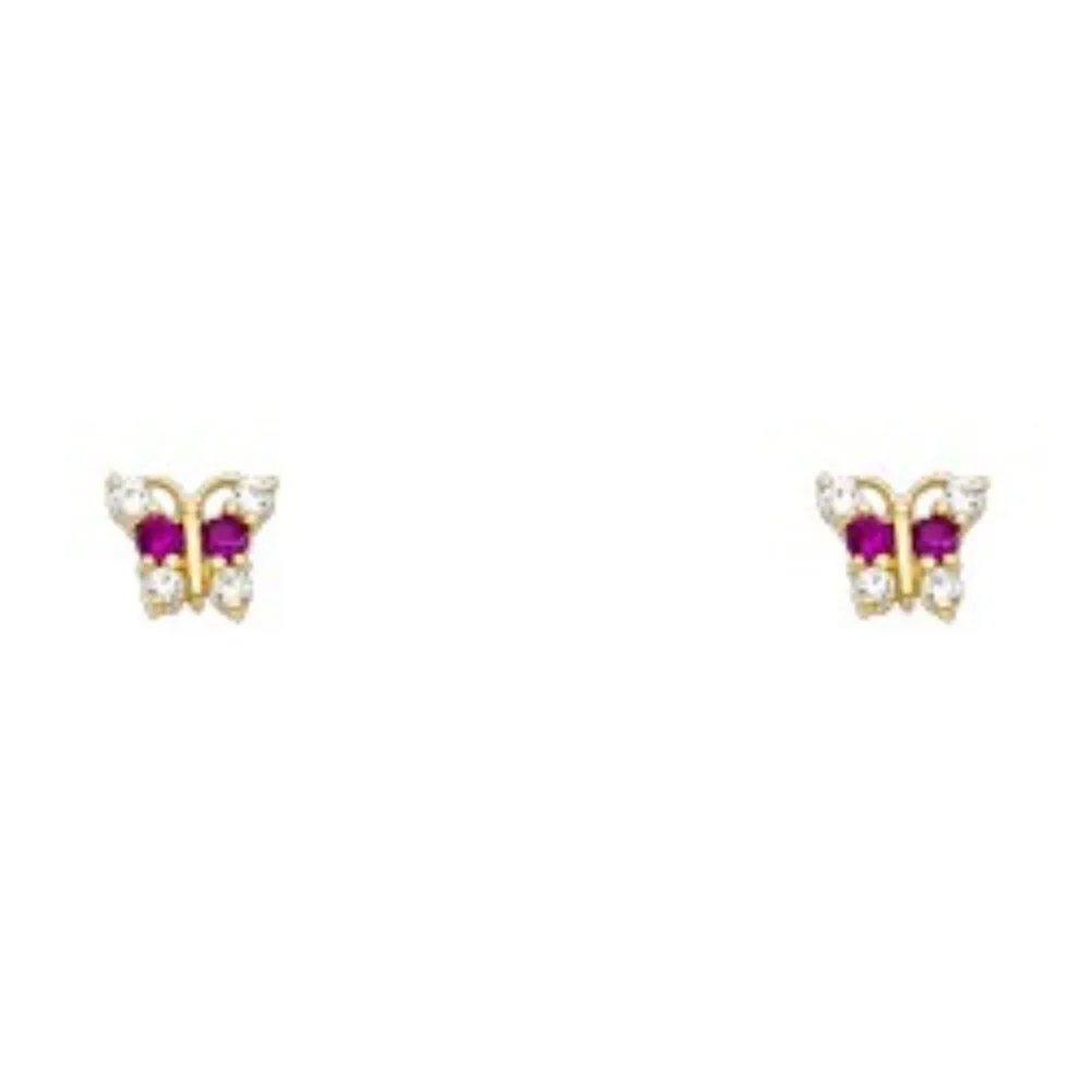 14K Gold CZ Purple CZ Butterfly Earrings